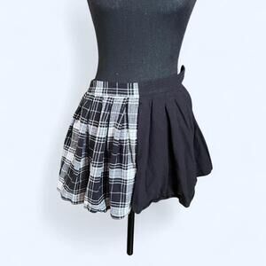 Half black half plaid goth mini skirt Size XS